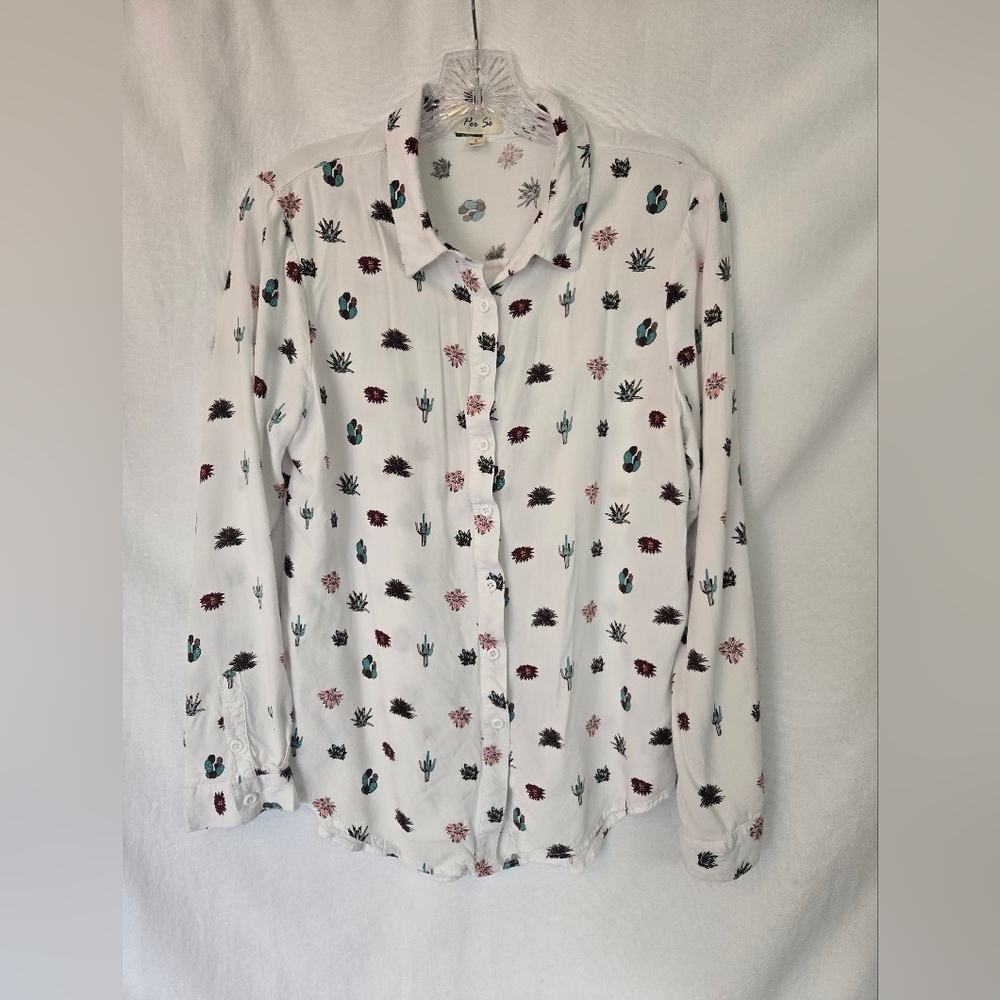 Per Se Catus Print Casual Button Up Size L